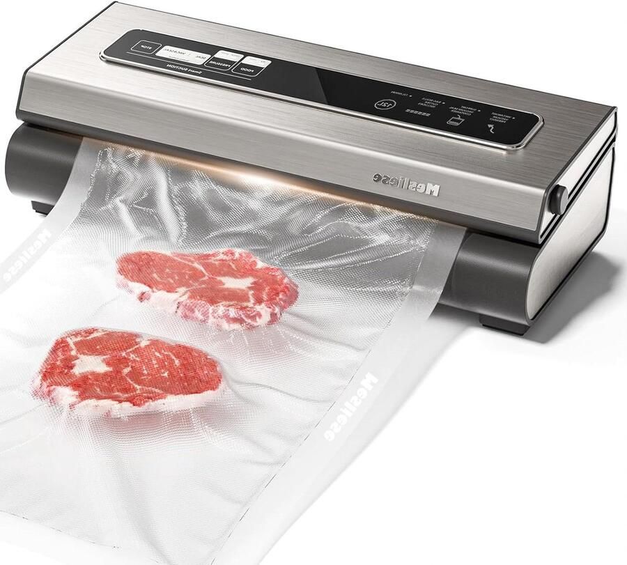 Vacuümsealer Machine Voedsel Verpakker Voedsel Vers Houden Krachtige Zuigkracht 90 kPa Inclusief Rollen Zilver
