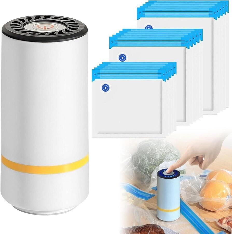 Vacuümmachine vacuümmachine met 15 vacuümzakken mini-handvacuümpomp draagbaar elektrisch folielasapparaat oplaadbaar voor keukenopslag (wit)
