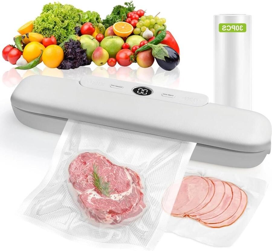 Vacuümmachine Verzegelaar Vacumeerapparaat Levensmiddelen Bewaren Automatische en Handmatige Modus 30 Zakken Wit