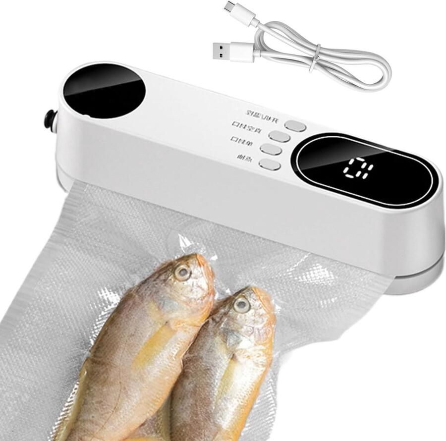 Vacuümmachine Voedselsealer Draadloos Voedsel Vers Houden Compact Draagbaar Ontwerp 19.5 cm Wit