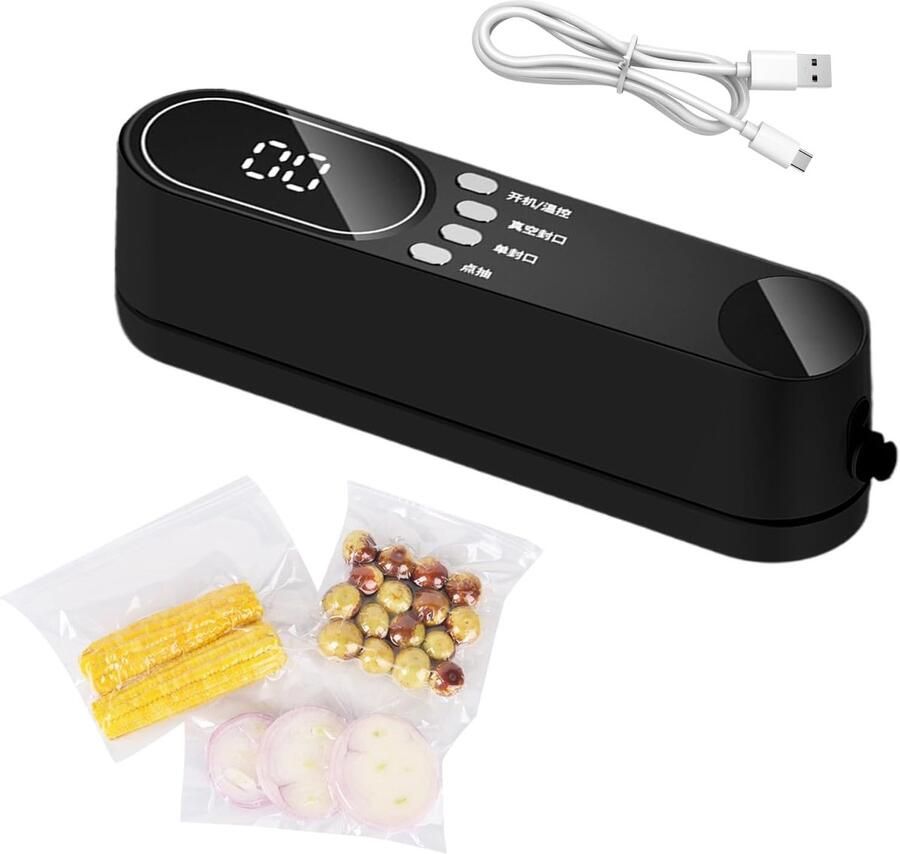 Vacuümmachine Voedselsealer Voedsel bewaren Draagbaar en oplaadbaar 19.5 cm Zwart