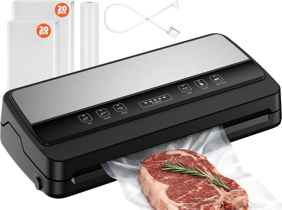 Vacuümmachine voor levensmiddelen Vacumeerapparaat Voedsel bewaren 7-in-1 functie 85 kpa Zwart en zilver