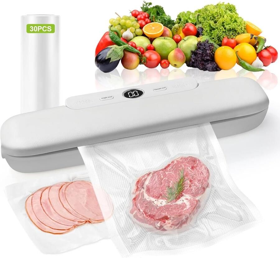 Vacuümmachine voor levensmiddelen verzegelingsmachine met 1 knop met 30 zakken automatische en handmatige modus ideaal voor het bereiden van maaltijden voorraad en organisatie in de