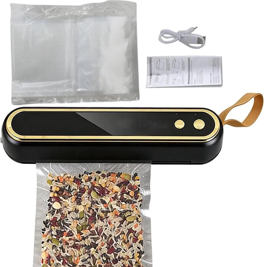 Vacuümmachines-vacumeermachine Draagbare draadloze sealer Automatische sealer voor 10 zakken Compact en lichtgewicht ontwerp Houdt voedsel vers Ideaal voor familiepicknicks en reizen -zwart 19 6 x 4 3 x 5 cm