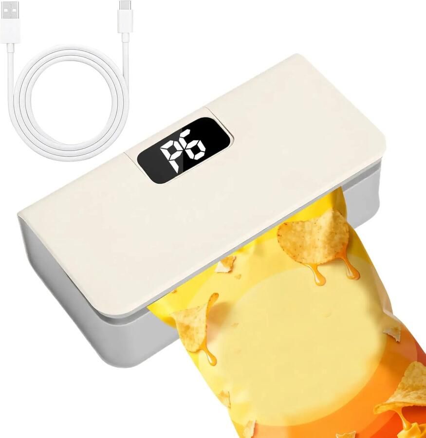 Vacuümmachines-vacumeermachine -Mini zaksluitmachine oplaadbare sluitmachine met LED-batterij-indicator warmtesluit- en snijfunctie met 6 instelbare standen wit 15 x 4 3 x 5 cm