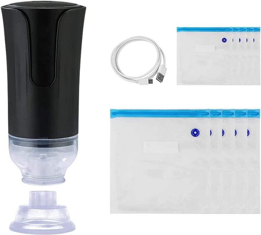 Vacuümpomp Voedselsealer Voedsel bewaren Draadloos en draagbaar Mini formaat Zwart