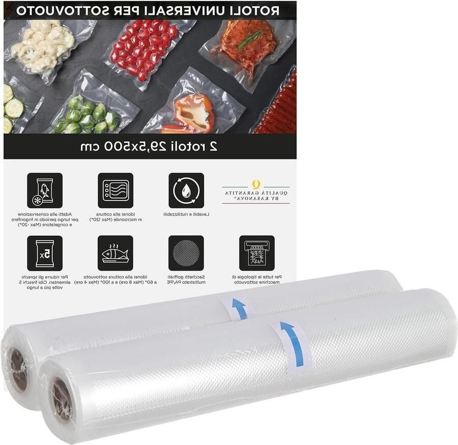Vacuümrollen Set Vacuümzak rollen Voedsel bewaren Universeel compatibel 2 x 5 meter Transparant