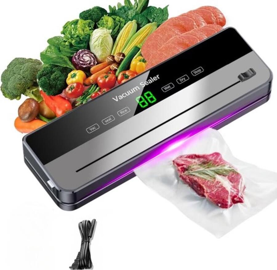 Vacuümsealer 6-in-1 Geschikt voor soorten voedsel Geschikt voor droge en natte en Ingebouwde snijder Inclusief 50 vacuümzakken