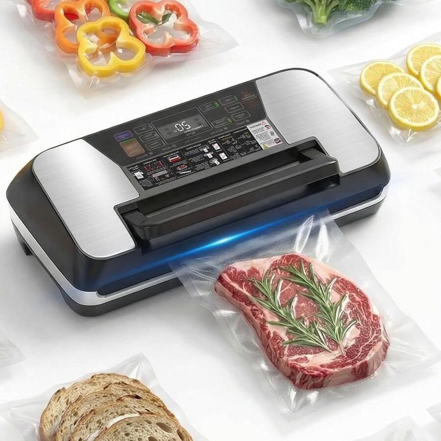 Professionele Vacuümsealer Vacumeerapparaat Folielasapparaat Levensmiddelen Verpakken 12-in-1 Functies Dubbele Lasnaad 95 kPa Zilver