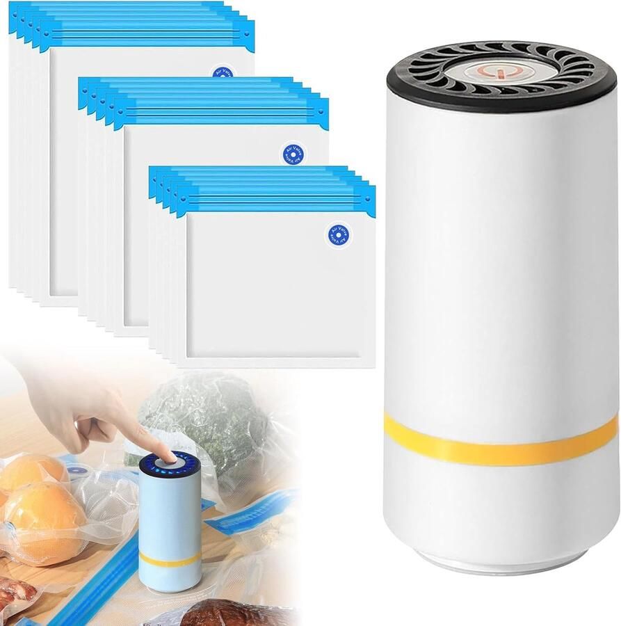 Vacuümsealer Mini Voedselbewaarder Pompset Voedsel Vers Houden Herbruikbare Zakken 11 x 5.5 cm Wit