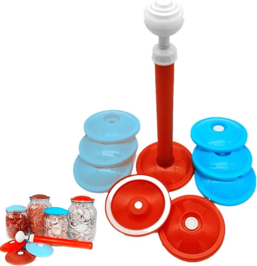 Vacuümsealer Potdeksels Handpomp Sealer Voedsel Vers Houden Geurloos Materiaal 9 Deksel Set Meerdere Kleuren