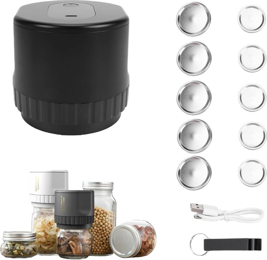 Vacuümsealer Potten Pot sealer Voedsel bewaren Automatische afsluiting 5 deksels Zwart