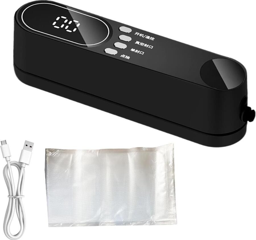 Mini Vacuümsealer Voedselafdichter Voedsel Vers Houden Draadloos Handbediend 19.5 cm Zwart