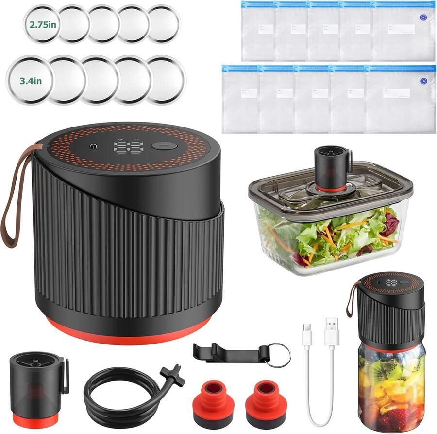 Vacuümsealer Set Pot Afsluiter Voedsel Opslag 3-in-1 Functionaliteit Automatisch Zwart