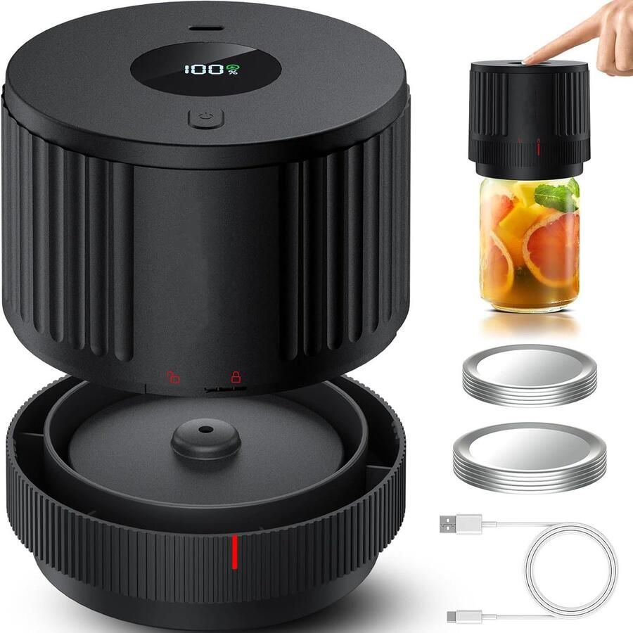 Vacuum sealer Vacuümsealer Vacuümverzegelingsmachine 10.4*10.4*9.4cm Elektrische vacuümpomp LED-digitaal display lekvrije afdichting USB-interface Handmatige stop of automatische stop na 60 seconden