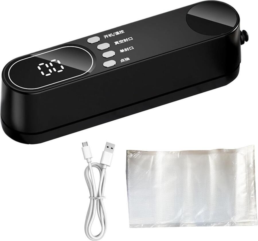 Draagbare Vacuümmachine Voedsel Sealer Voedsel Vers Houden Compact Oplaadbaar 19.5 cm Zwart