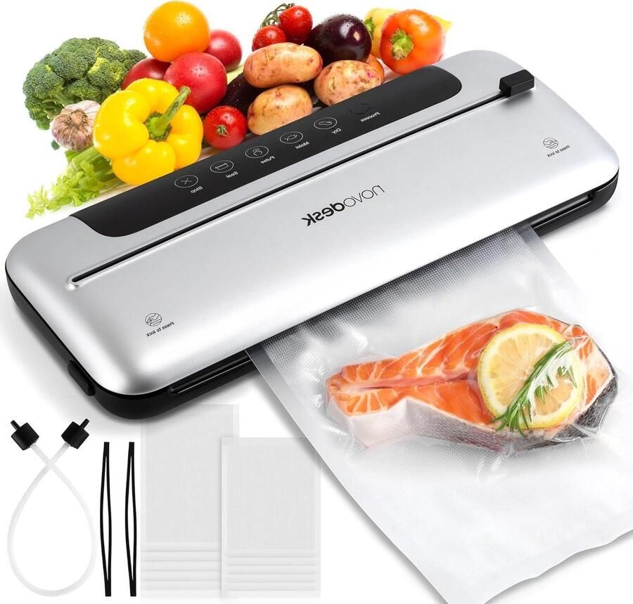 Vacuümsealer Voedselsealer Voedsel Vers Houden 6-in-1 Functies Inclusief 12 Zakken Zilverkleurig