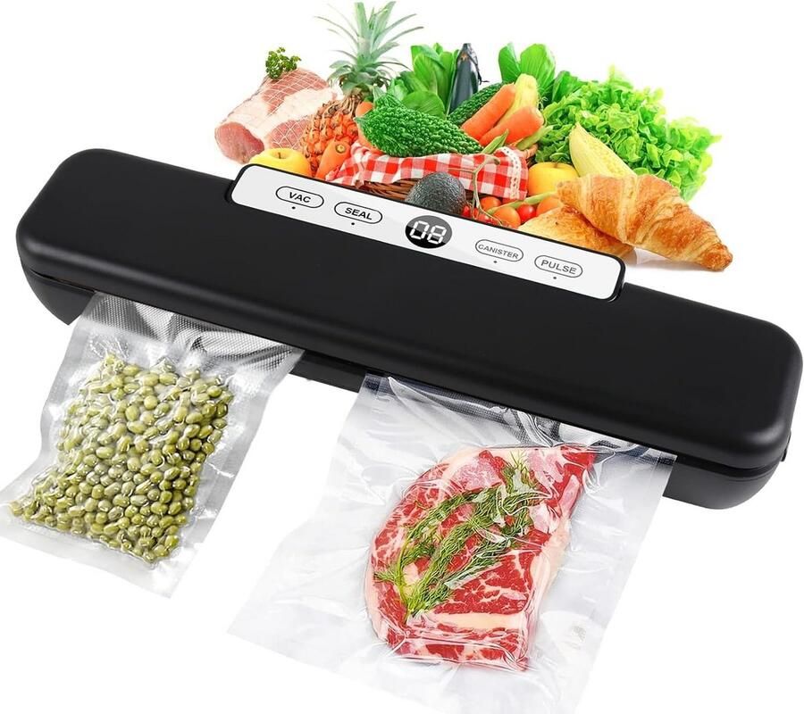 Vacuümsealer voor eten tot 8x langer vers met 10 zwarte foliezakken