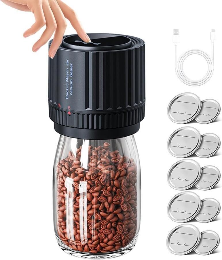 Vacuümsealer voor potten Glazen pot sealer Voedsel bewaren Draagbaar en oplaadbaar Voor normale en brede mond