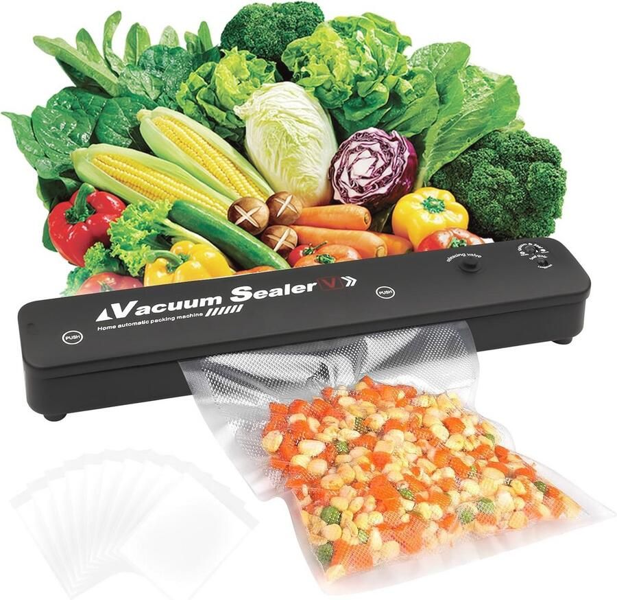 Vacuümsealer voor Versheid van Voedsel Houdt Eten tot 8x Langer Vers met Uitneembare Kamer en Inclusief 10 Vacuümzakken