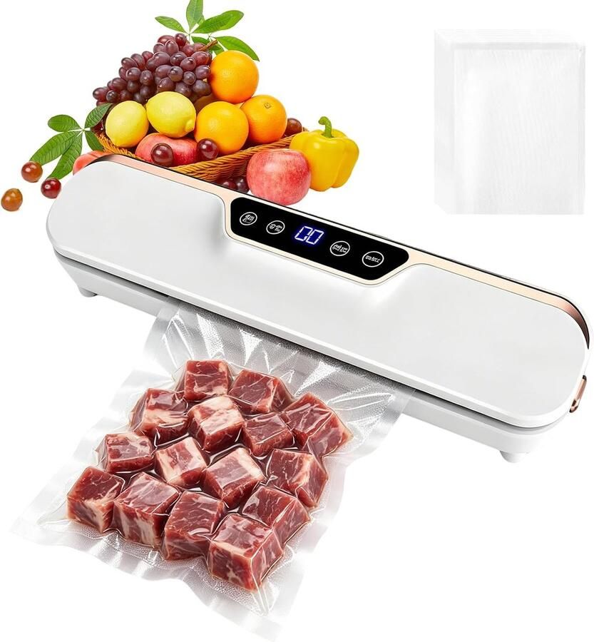 Vacuümseerapparaat 120 W 4 modi dubbele afdichting 50 zakken (wit)