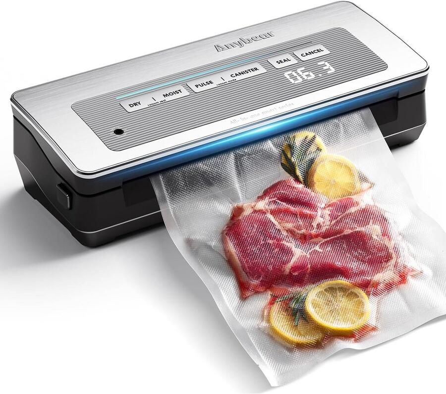 Elektrische vacuümmachine 90 kPa 100 W brede afdichting 30 cm voedselconservering ingebouwde snijder zakrollenhouder digitale timer 2 zakrollen 8 meter geschikt voor vlees fruit kruiden kant-en-klaarmaaltijden compact design