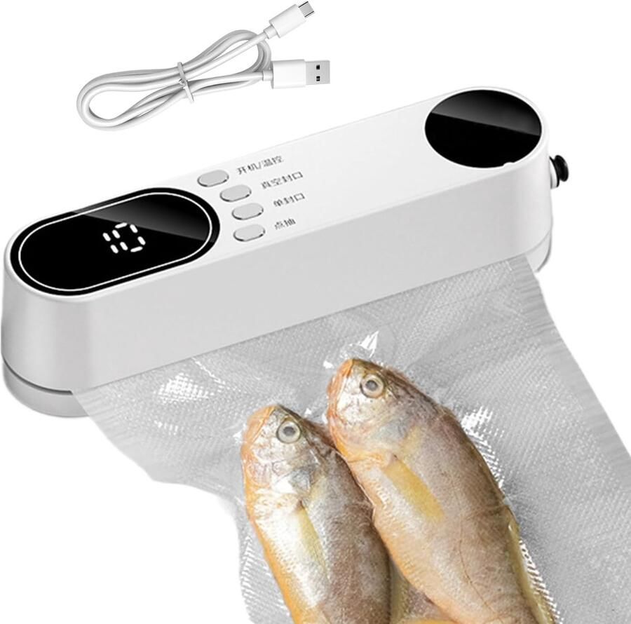 Vacuümsealer Voedselverzegelaar Levensmiddelen bewaren Draadloos en compact 19.5 cm Wit