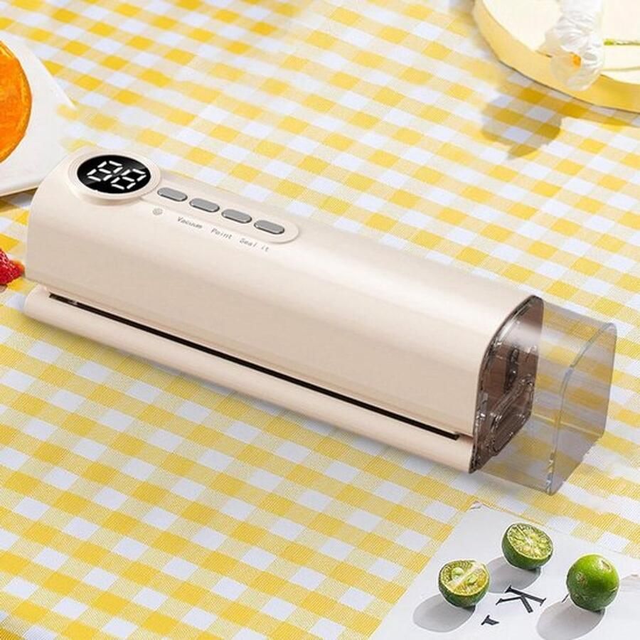 Vacuümverpakkingsmachine Automatische voedselconserveringsmachine voor thuisgebruik Automatische vacuümverpakking en vriesverpakking geschikt voor voedselbereiding keuken reizen snacks vlees enz. Beige