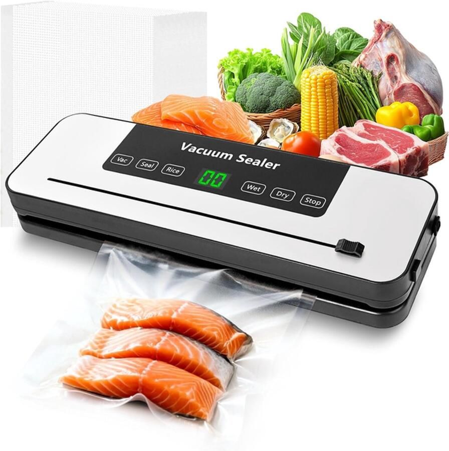 Vacuümverzegelingsmachine Vacumeermachine 6-in-1 voedselverzegelingsmachine Inclusief vacuümzakken Zwart Kunststof