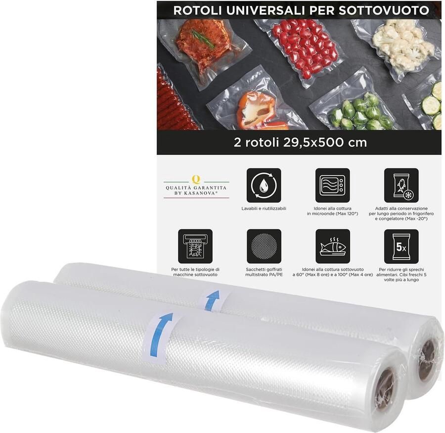 Vacuümzak Rollen Vacuümfolie Voedsel Bewaren Universeel Compatibel 2x 5 Meter Transparant
