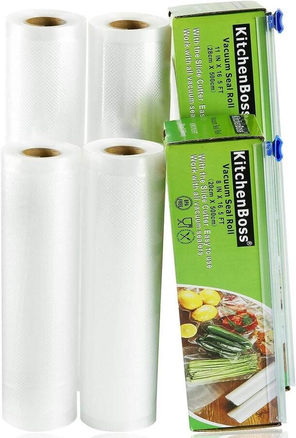 Vacuümzakken met Cutter Vacuümrollen Folie Voedsel Bewaren Cutter-Box Design 4 Rollen 500cm Transparant