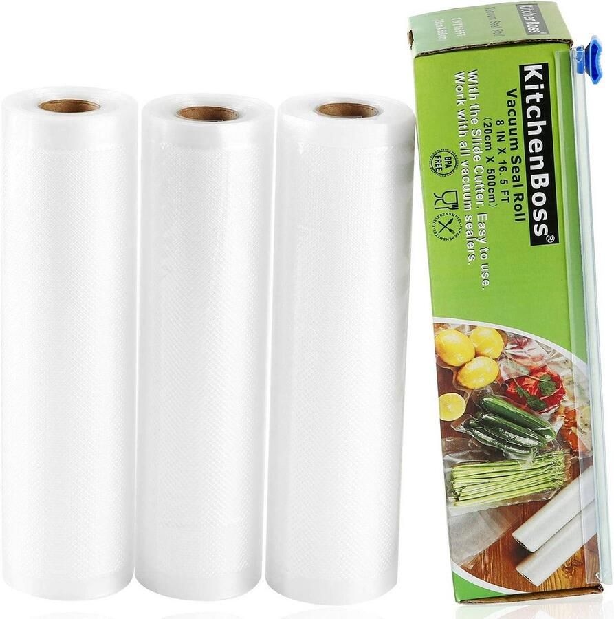 Vacuümzakken met Cutter Vacuümrollen Folie Voedsel Conserveren Cutter-Box Ontwerp 3 Rollen 20x500cm Groen