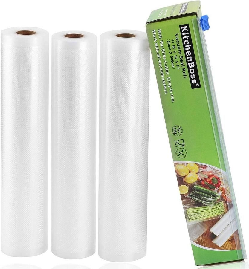 Vacuümzakken voor levensmiddelen met cutter-box: 3 rollen 28 x 500 cm vacuümrollen BPA-vrij vacuümfolie voor folielasapparaat Sous Vide zak