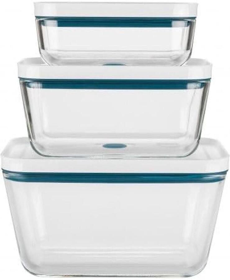 Vakuum Glazen Potten Voedsel Bewaren Set Langer Vers Houden Hittebestendig Glas 3 Maten Set Blauwgroen