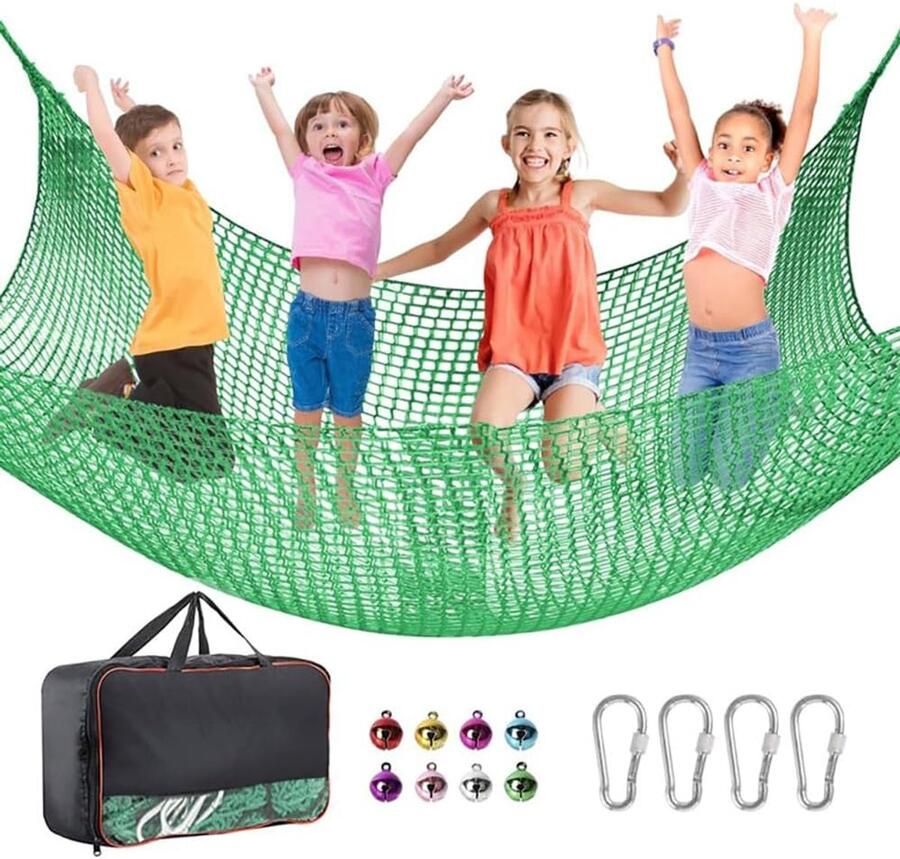 Valbeschermingsnet klimnet voor kinderen en buiten 4 mm dik touw gaten van 4 cm voor valbescherming buiten speelplaats buiten en binnen (groen 3 x 3)