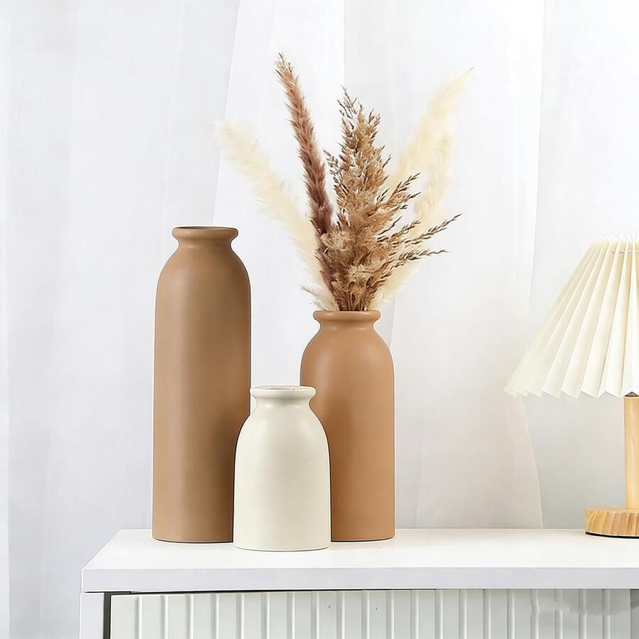 Vazenset van 3 moderne Boheemse boerderijdecoratie moderne boerderijdecoratie voor woonkamer tafel plank entree. (Beige bruin)