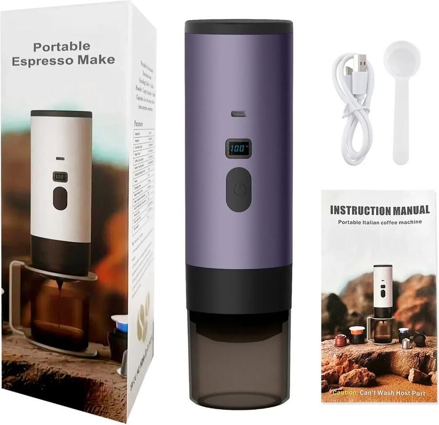 Vedder House Espressomachine Draagbaar Oplaadbaar Koffiezetapparaat voor onderweg Paars