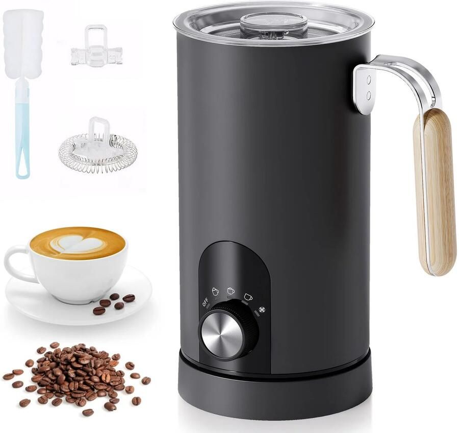 Vedder House Melkopschuimer Elektrisch 5 in 1 Zwart 590 ml Tot 65 graden Melkstomer