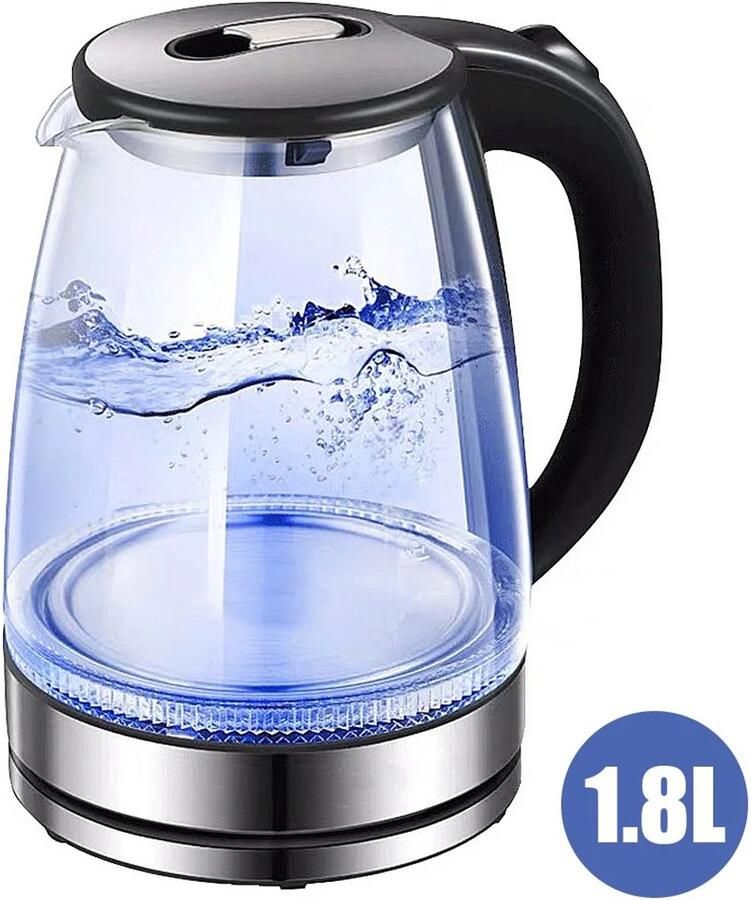 Vedder House Waterkoker Doorzichtig Glas 1.8 Liter Theeketel Blauw licht 1500W