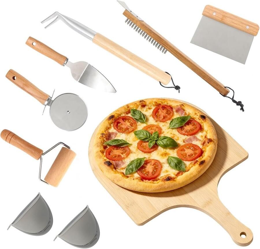 Veelzijdige 7-delige pizza-ovenaccessoireset voor thuis en buiten inclusief pizzaschep ovenborstel snijwiel en meer voor perfecte pizza's