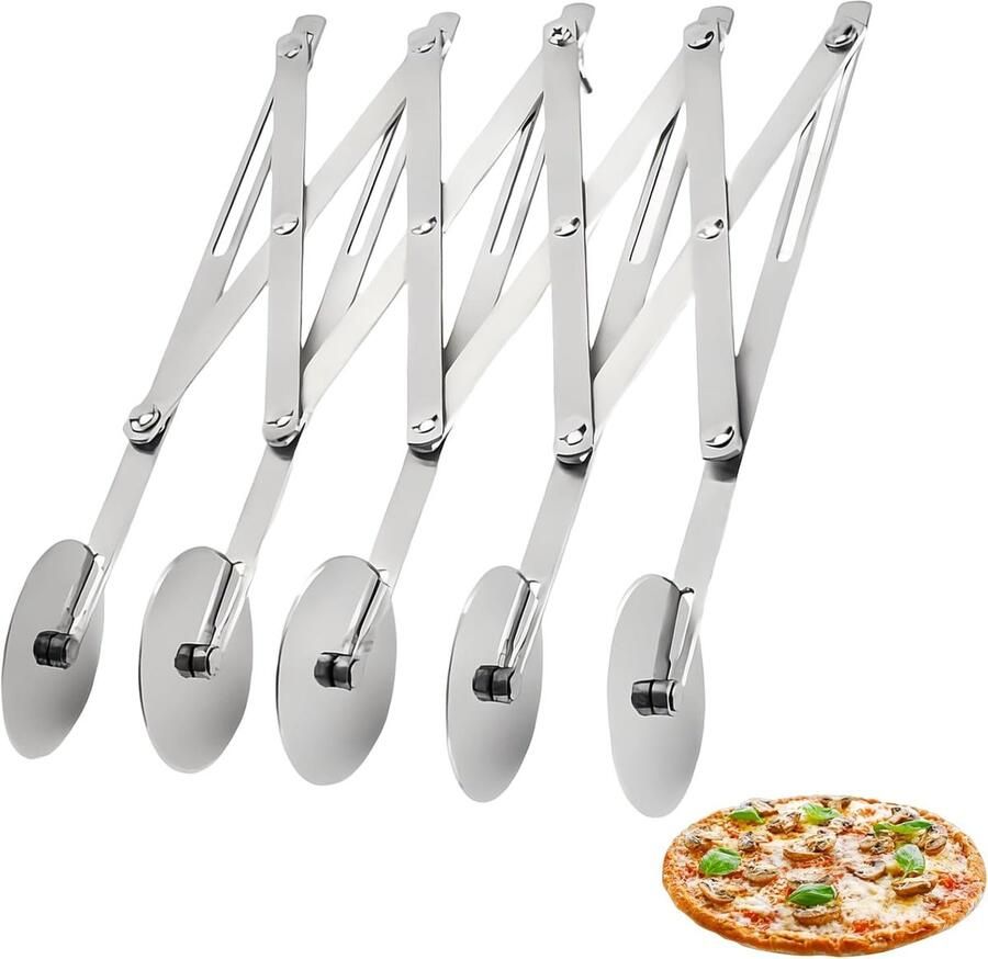 Veelzijdige Deegsnijder met 5 Wielen Verstelbare Snijder voor Pizza en Pannenkoeken Roestvrij Staal Duurzaam en Robuust