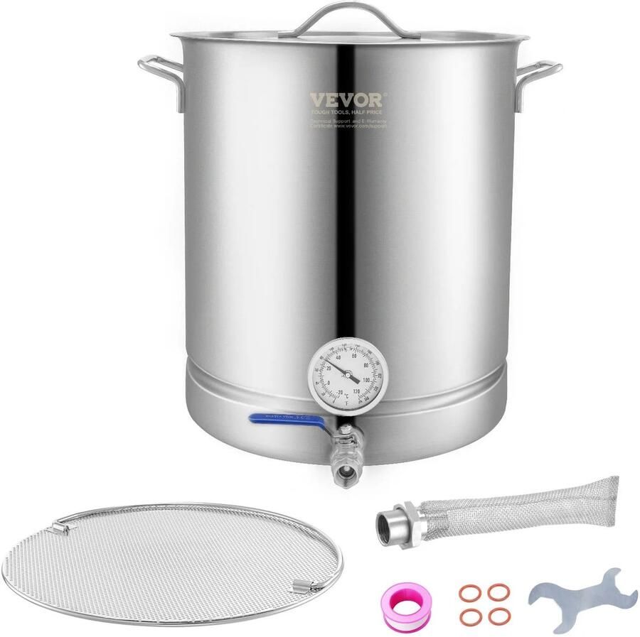 Velori Brouwketel 60 5L RVS Bierbrouwketel Brew Kettle Brouwpan RVS Waterkoker Drielaagse Bodem Inclusief Thermometer & Deksel