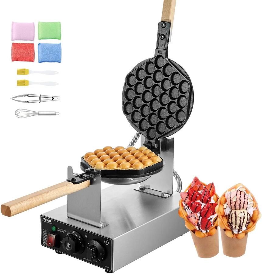 Velori Bubble Wafelijzer 1400W Egg Wafelmaker Hong Kong Wafelijzer Professioneel Wafelijzer 180° Draaibaar Antiaanbaklaag RVS 50-250°C