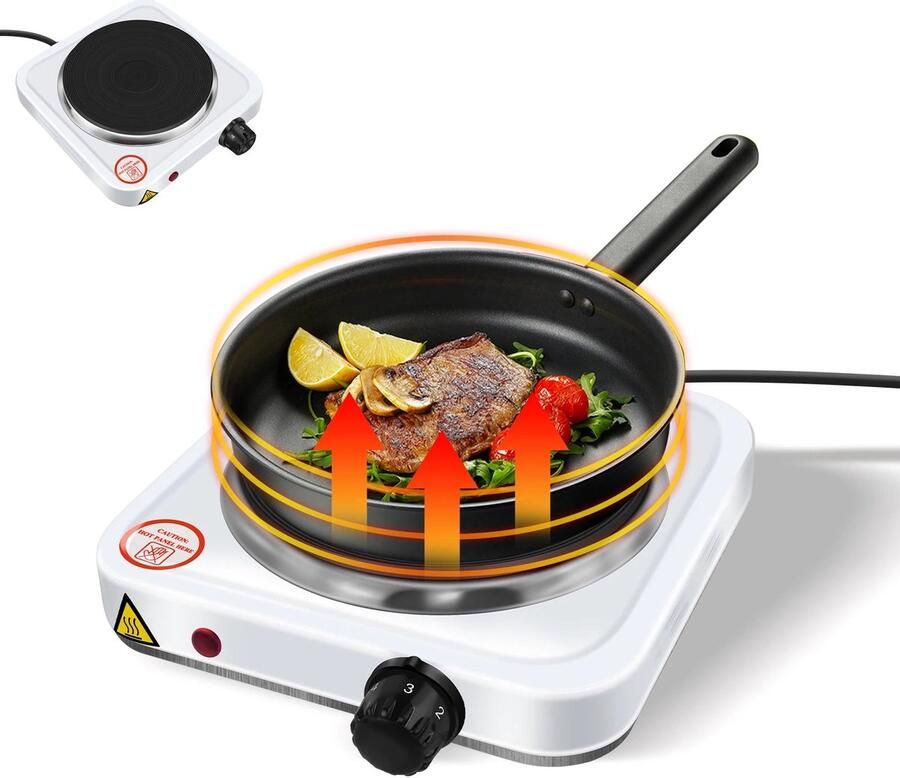 Velori Elektrische Kookplaat 1000W Vrijstaande Hotplate Gietijzeren Kookplaat Elektrische Eénpits Kookplaat 5 Temperatuurstanden 155 mm 220-240V