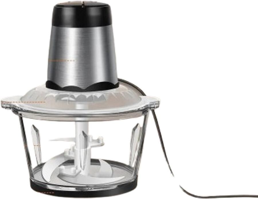 Velori Keukenmachine 2L Elektrische Hakmolen Vleesmolen Groentehakker Fruit Hakker 300W Foodprocessor 2 Snelheden 4 RVS Messen Glazen Mengkom