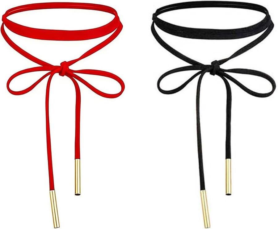 Velvet Choker Ketting 2 stuks halsketting voor dames verstelbaar modieus accessoire voor feestjes Halloween Kerstmis zwart en rood