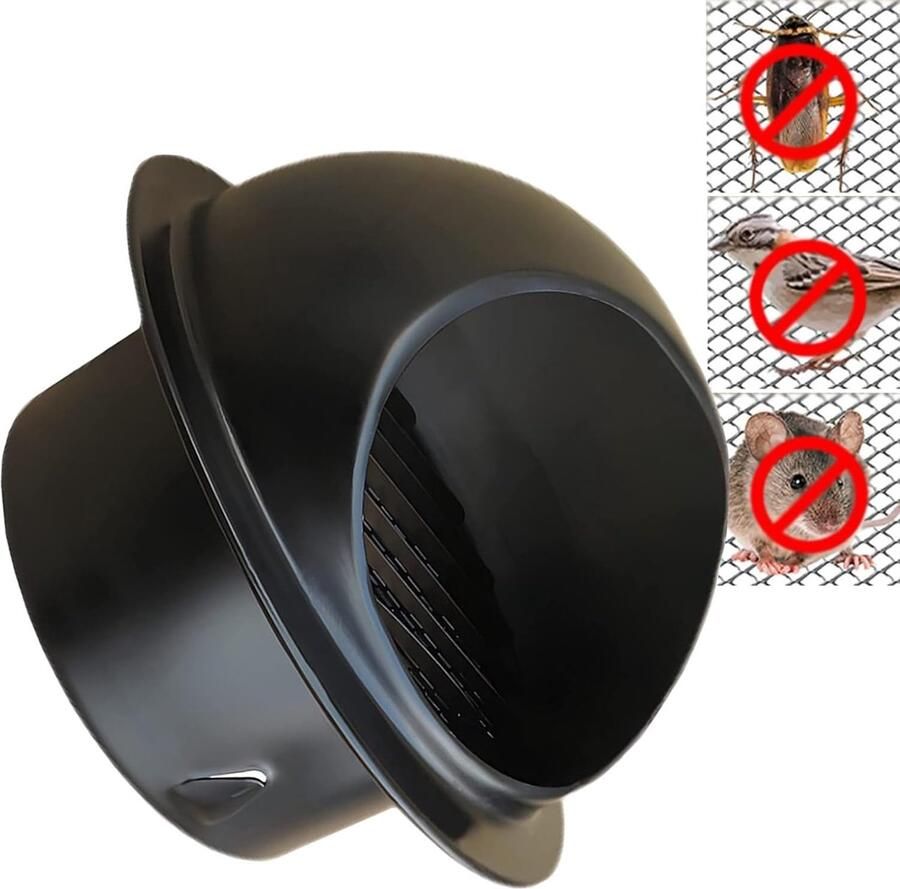 Ventilatiekap Afzuigkap muur Luchtcirculatie verbeteren Weerbestendig gaas 110 mm Zwart - Foto 1