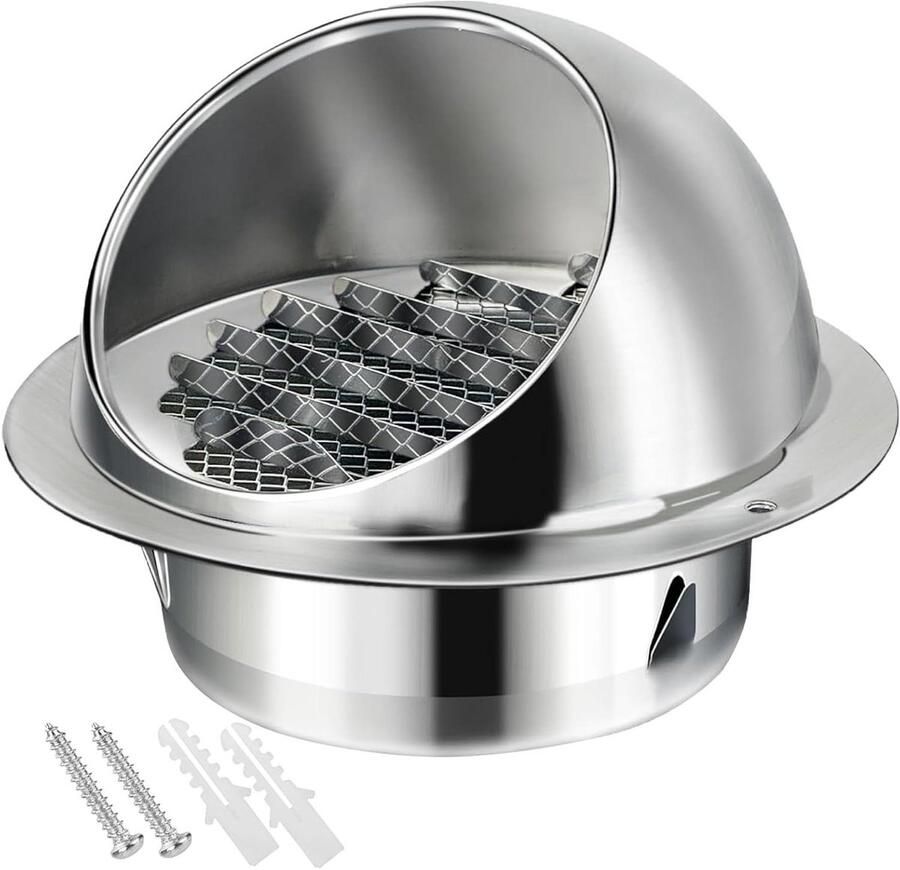 Ventilatiekap Buitenmuur Afzuigkap RVS Luchtstroom Optimaliseren Lamellenontwerp 100 mm Zilver