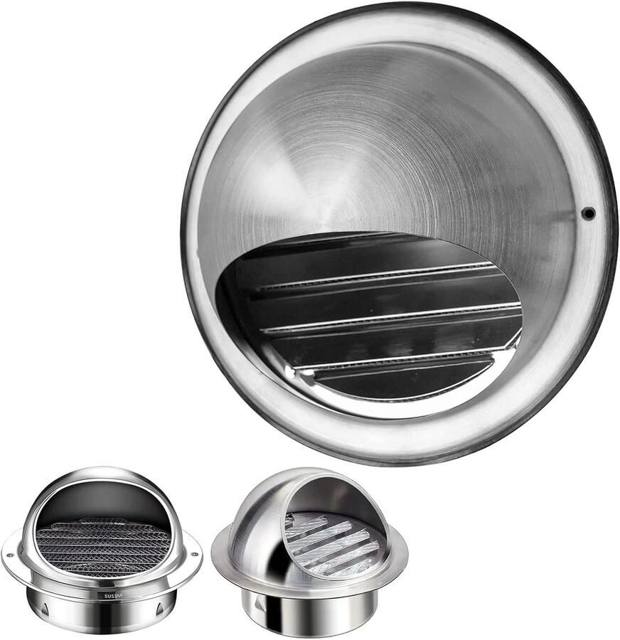 Ventilatiekap Muur Afzuigkap RVS Frisse Lucht Ingebouwd Schermgaas 200mm Zilver