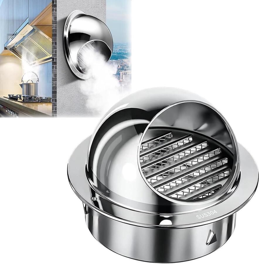 Ventilatiekap Rond Afzuigkap Wandmontage Luchtstroom Reguleren Met Gaasfilter 90 mm Zilver